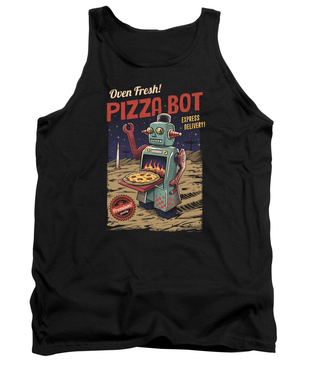 Pizza Tank Top featuring the digital art Pizza Bot by Vincent Trinidad