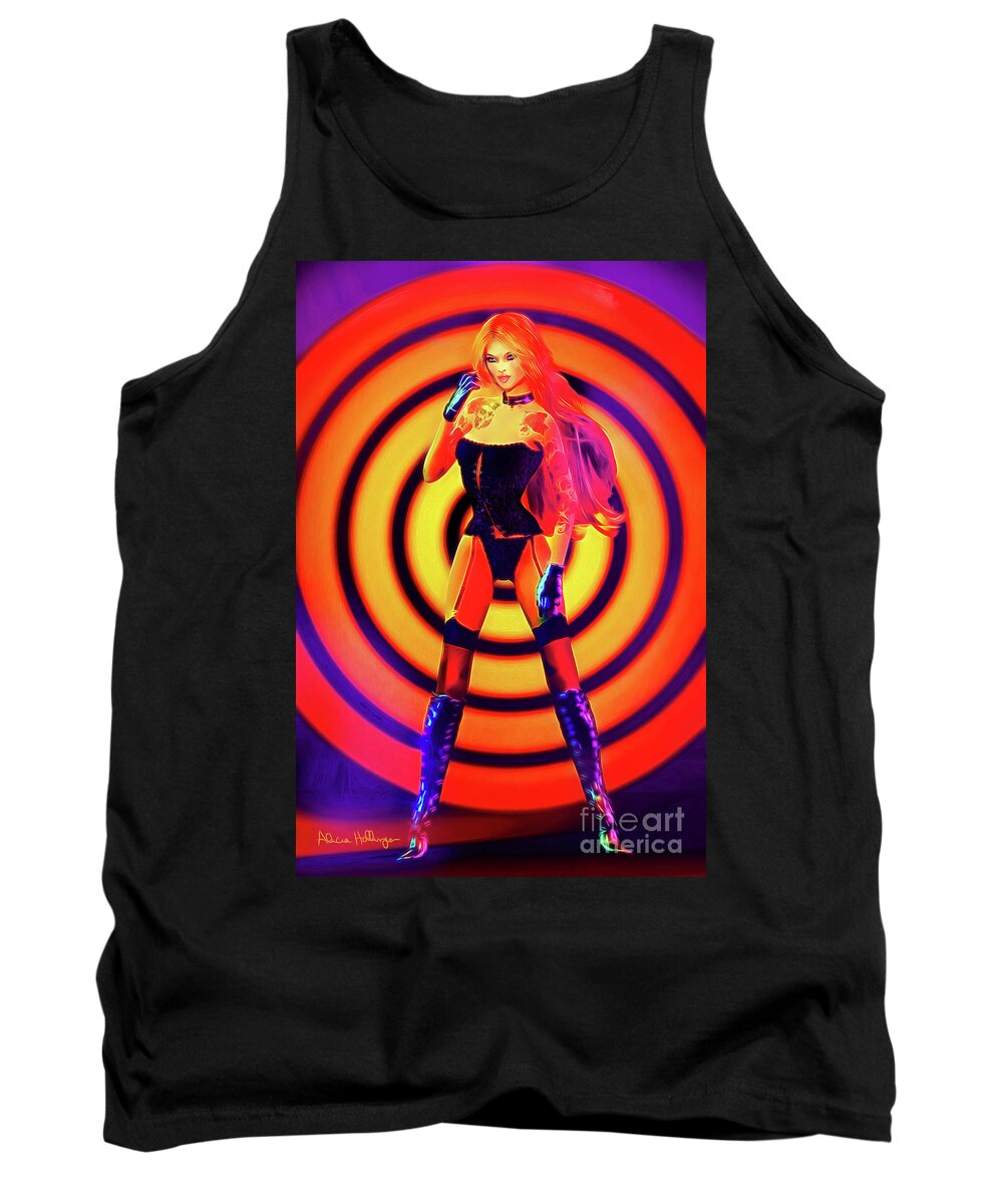 Pin-up Tank Top featuring the digital art Psychedelic Hypnotic Pin-Up Girl by Alicia Hollinger