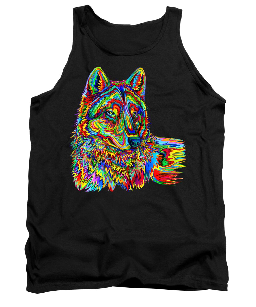 Psychedelic Tank Top featuring the drawing Psychedelic Wolf by Rebecca Wang