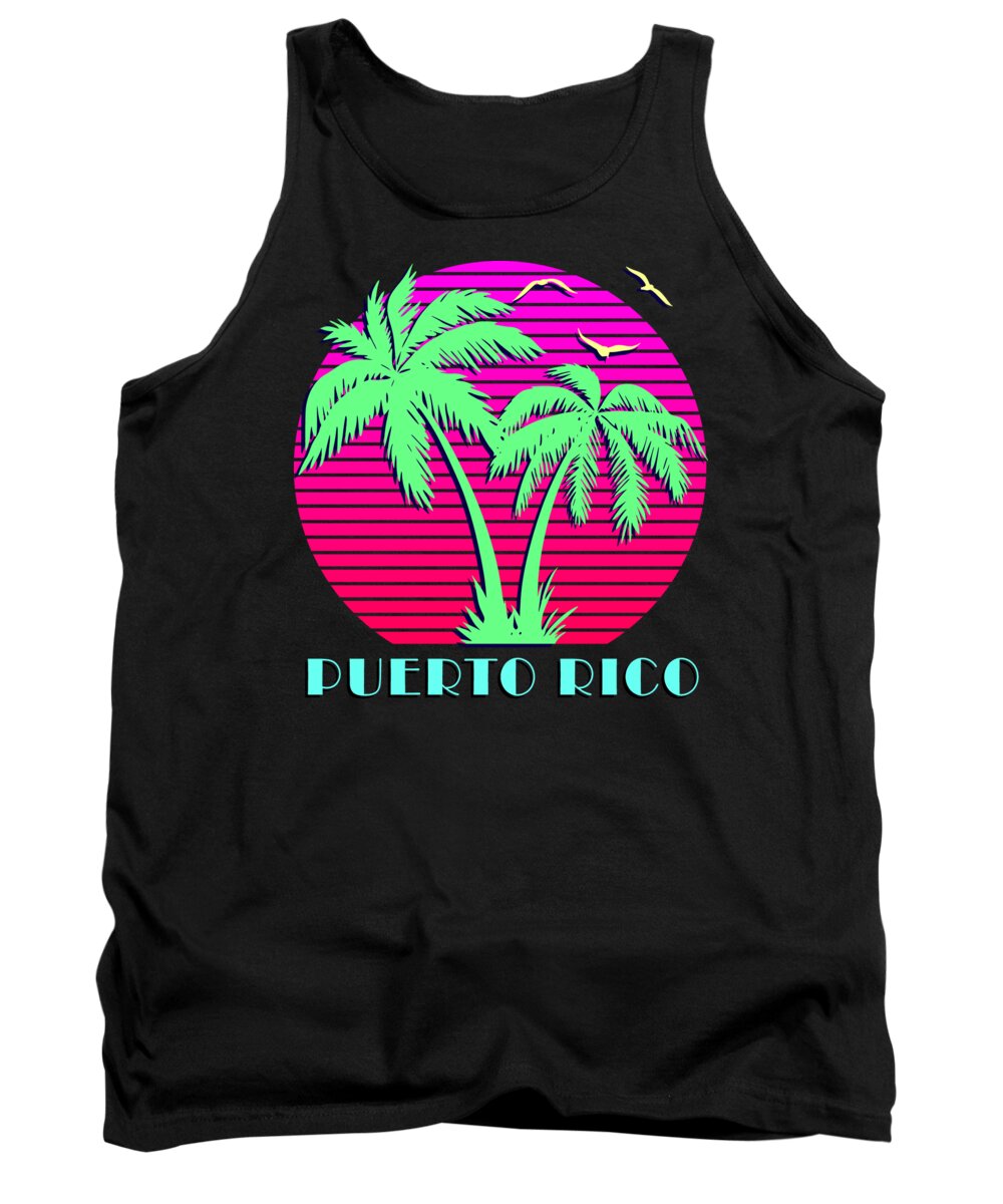 Classic Tank Top featuring the digital art Puerto Rico Retro Palm Trees Sunset by Filip Schpindel