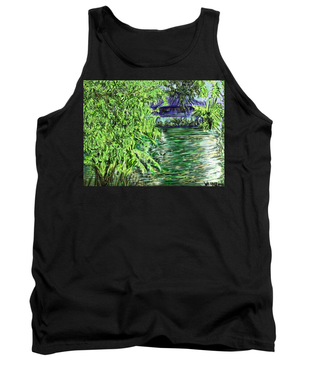 Lake Tank Top featuring the digital art Quiet Reflection, Elmendorf Lake by Angela Weddle