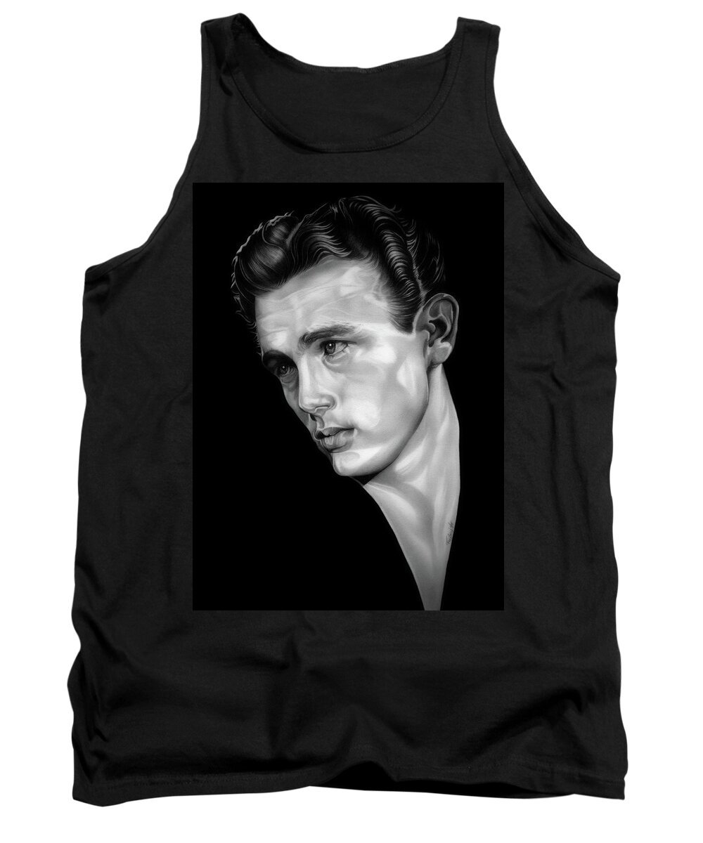 Rebel Tank Top featuring the drawing Rebel - BW - James Dean by Fred Larucci