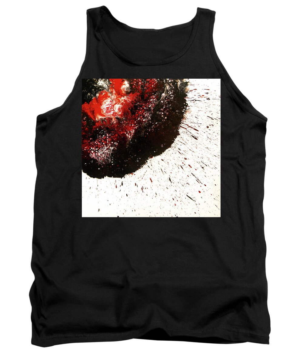 Red Tank Top featuring the painting Red Explosion by Donna Manaraze