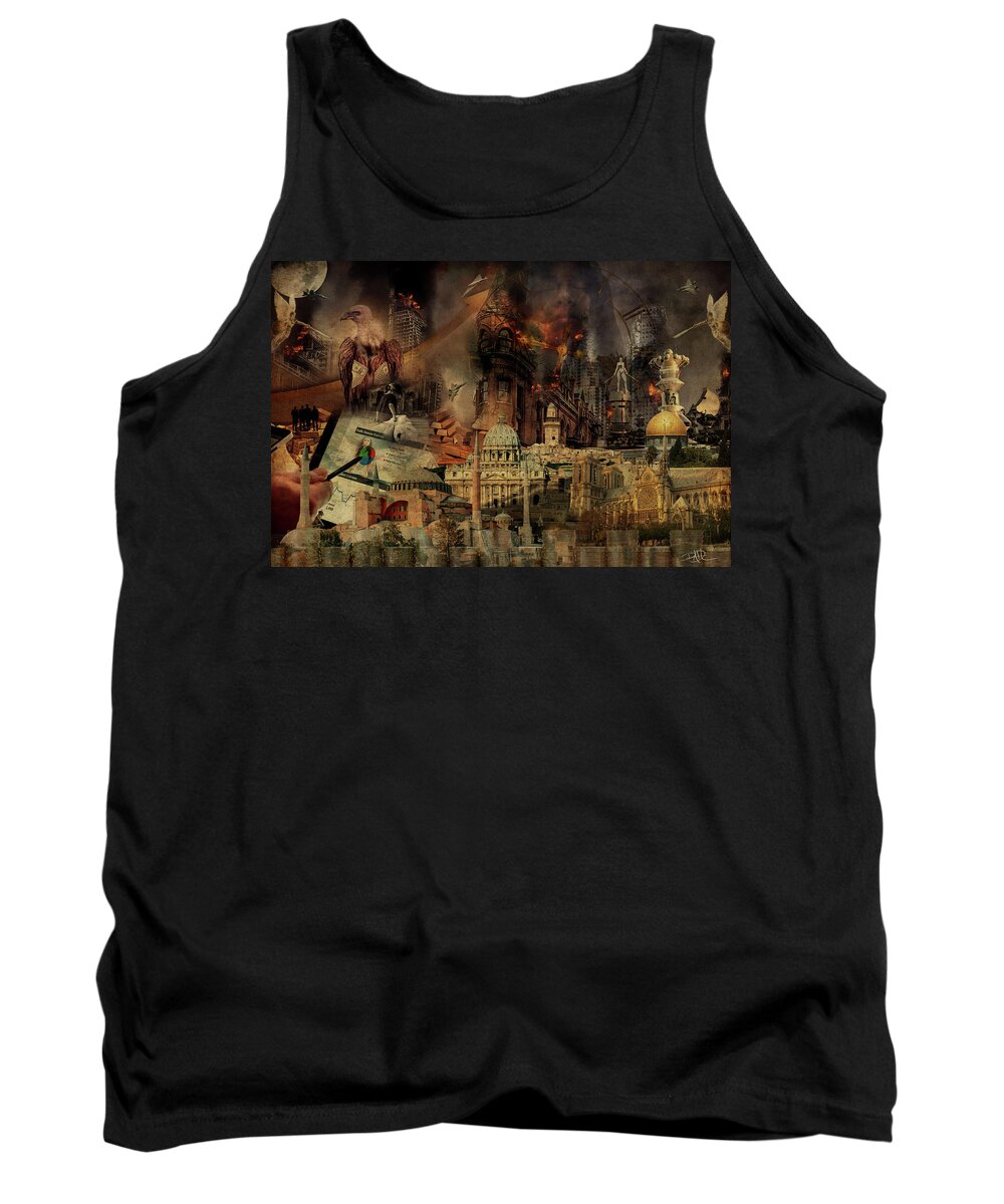 Bird Of Prey Tank Top featuring the digital art Religions are War Money-Making Corporations by Ricardo Dominguez