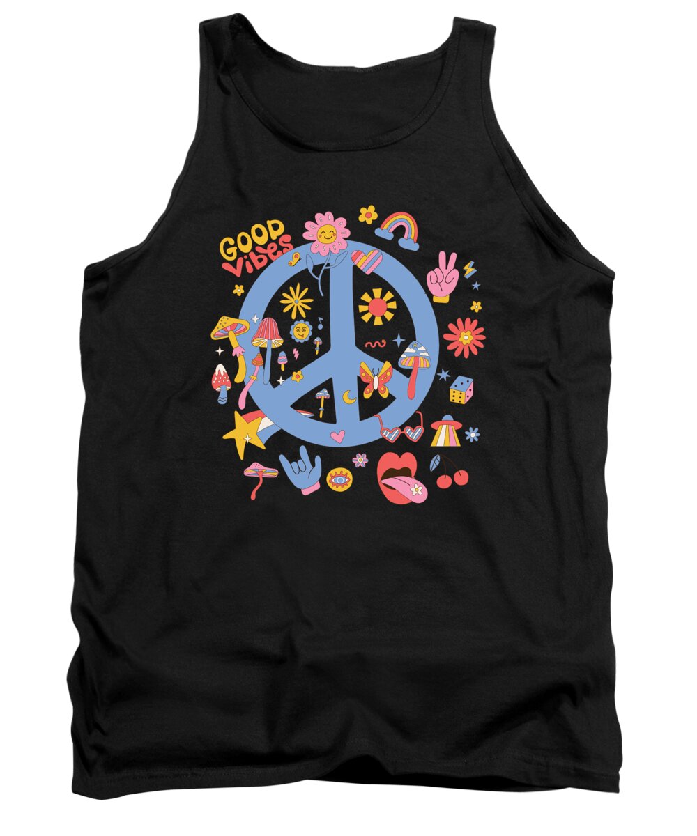60s Tank Top featuring the digital art Retro Boho Peace Sign by Flippin Sweet Gear