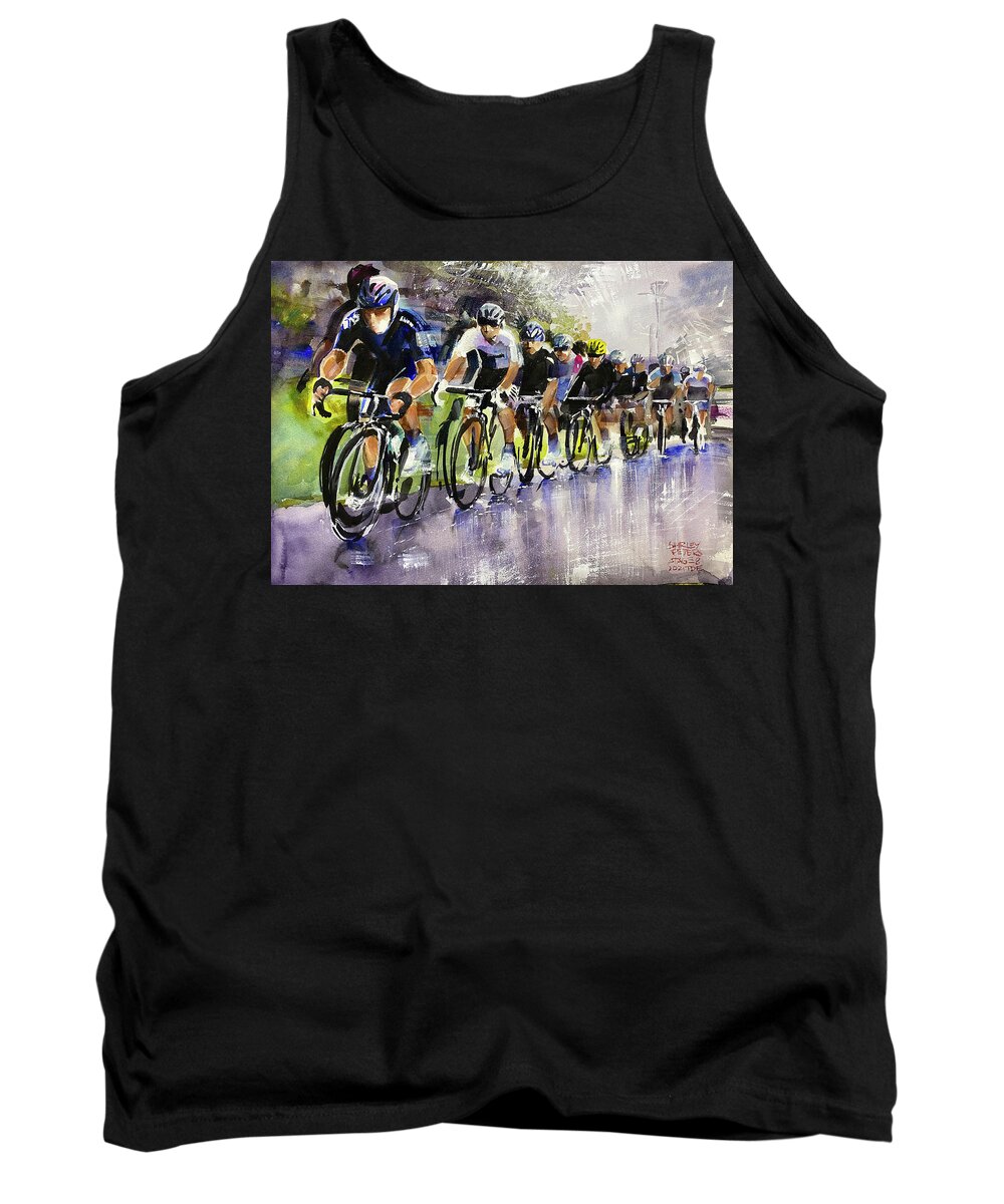 Le Tour De France Tank Top featuring the painting Richie Porte in the Rain Stage 8 TDF2021 by Shirley Peters