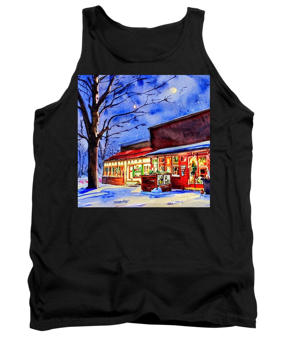 Stanhope Tank Top featuring the painting Roadside Stand Stanhope, New Jersey in the Snow by Christopher Lotito