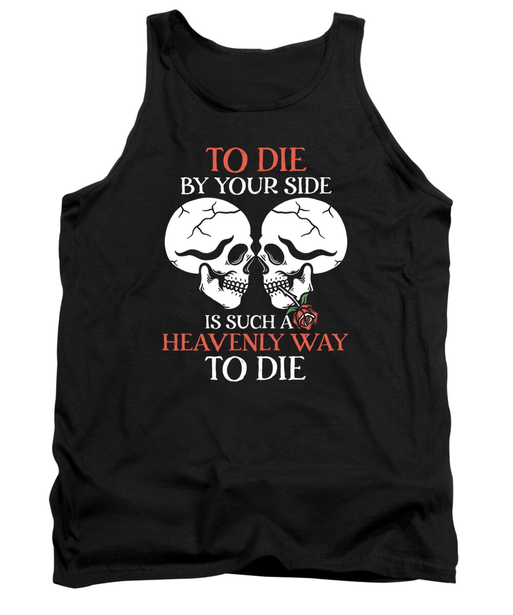 The Lovers Tank Top featuring the digital art Romantic Gothic Skull Bones Skeleton Roses Death Grave Aesthetic Dark by Toms Tee Store