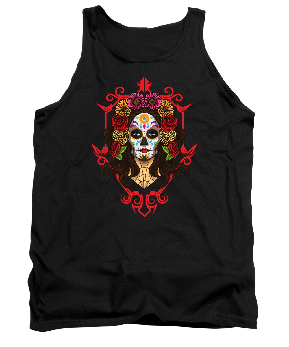 Day Of The Dead Tank Top featuring the digital art Santa Muerte La Calavera Catrina Sugar Skull by Mister Tee