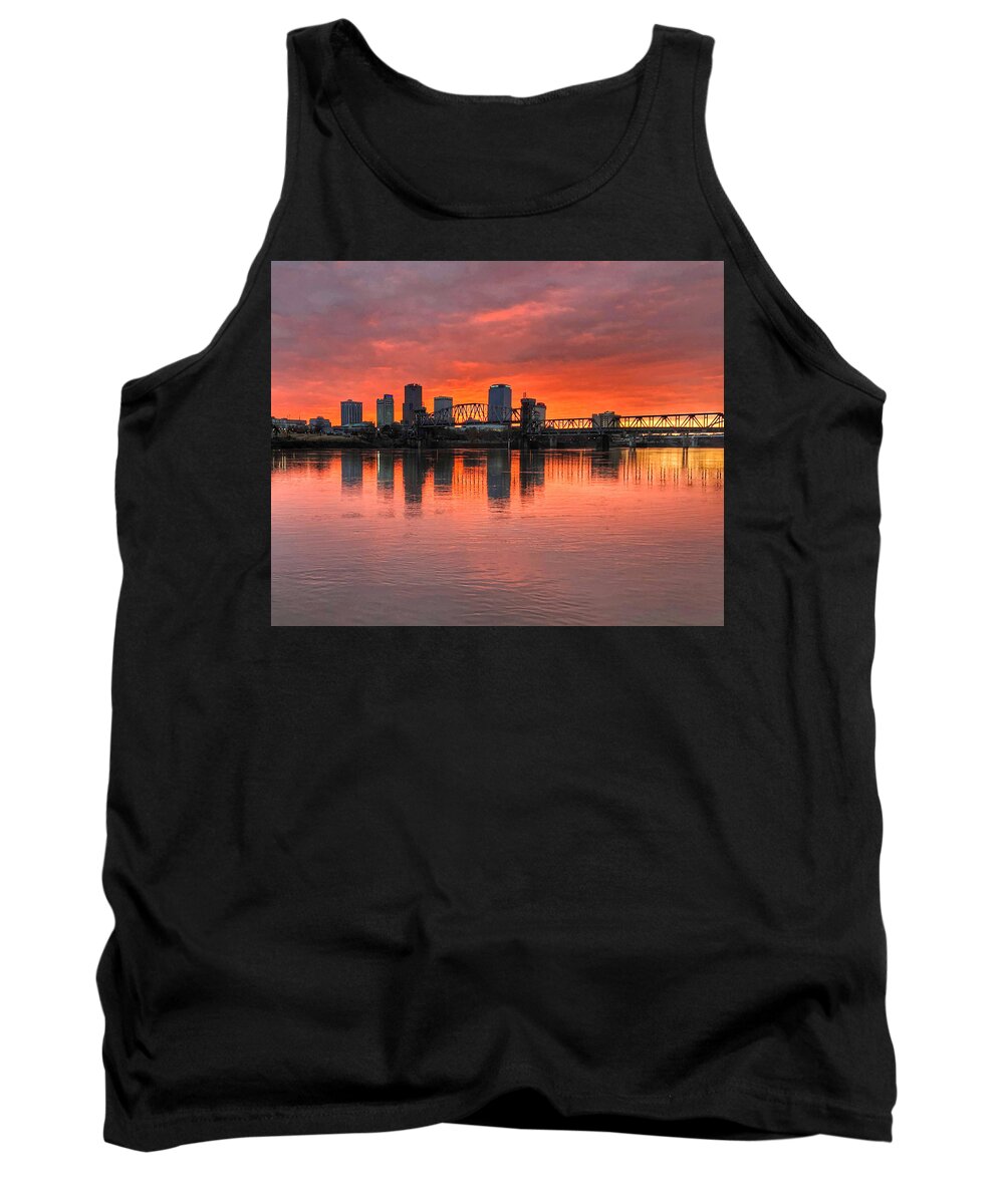 Sunset Tank Top featuring the photograph Set Fire to the City -- A Little Rock Sunset by Michael Dean Shelton