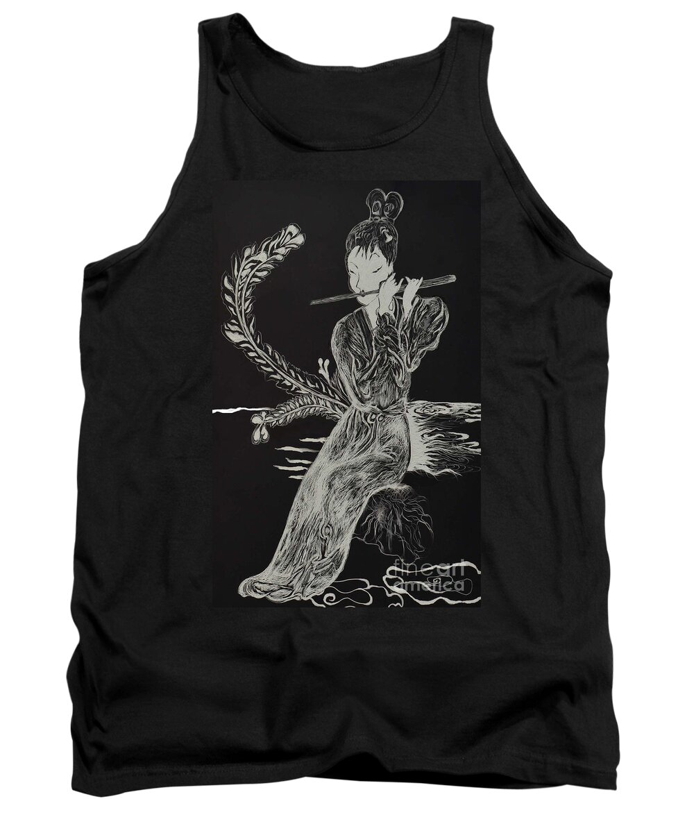 Asian Girl Tank Top featuring the mixed media Shorty by Michelle S White