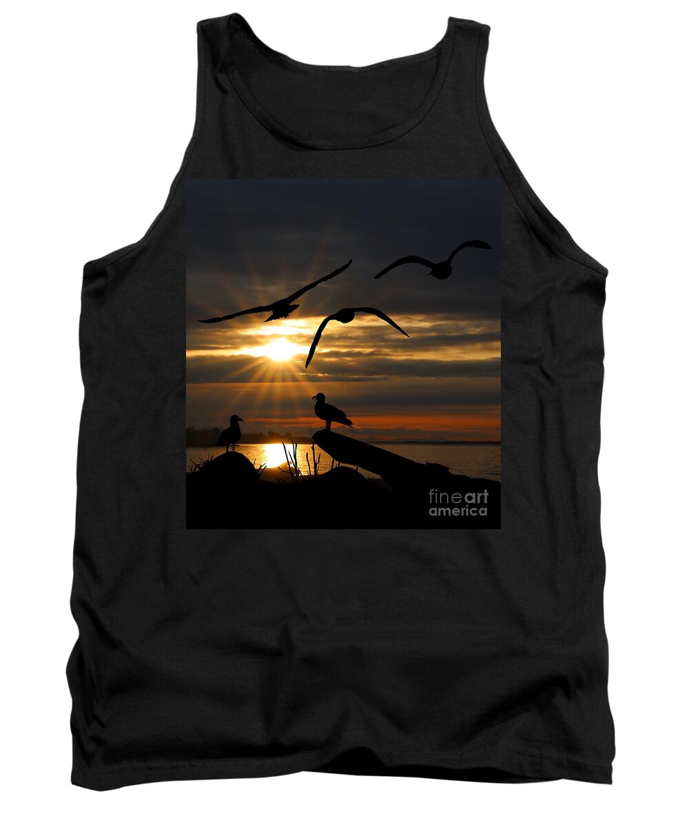 Seagulls Tank Top featuring the mixed media Silhouetted Seagulls by Kimberly Furey