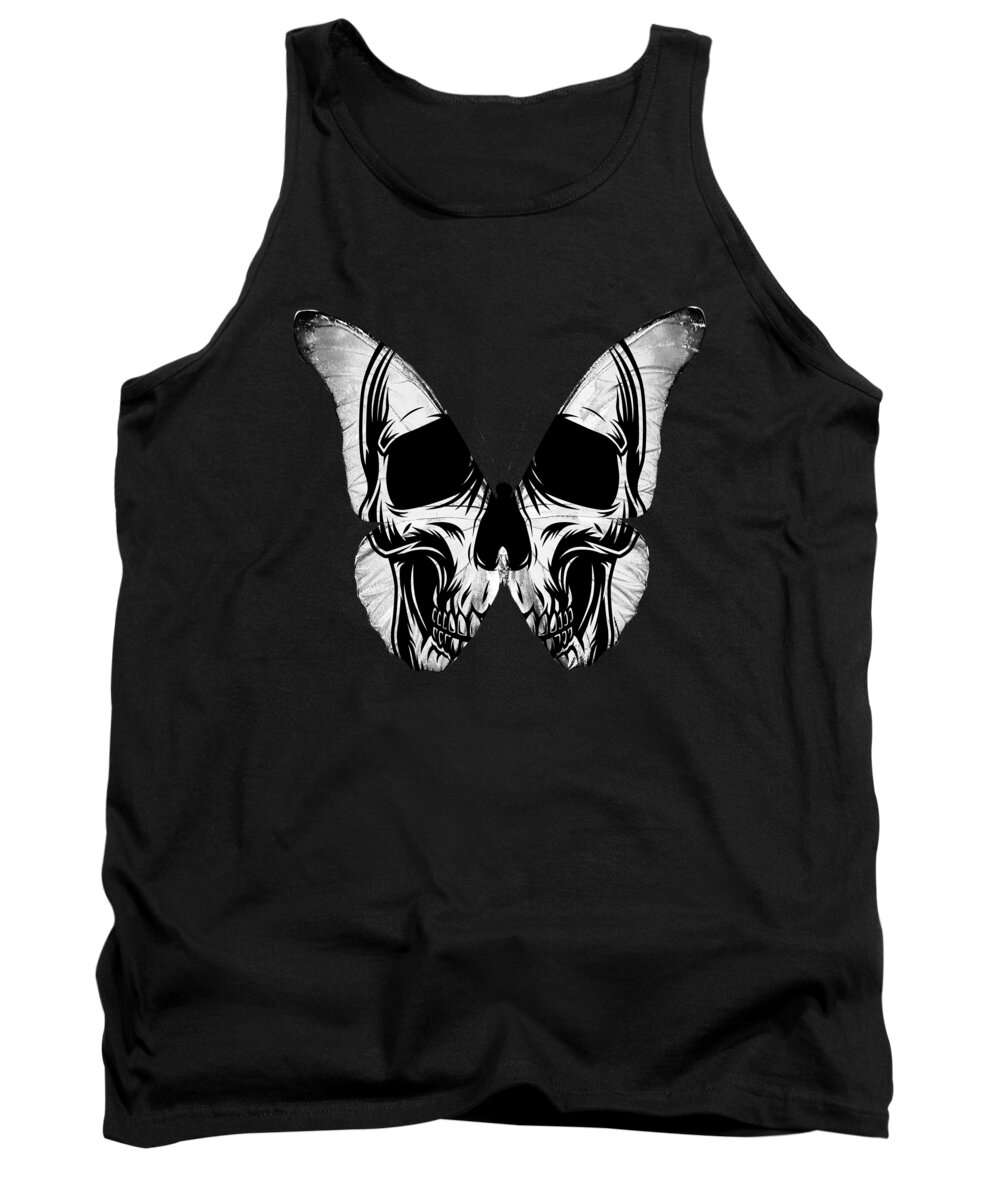 Butterfly Tank Top featuring the painting Skull Butterfly Aesthetic Goth Gothic Soft Grunge by Tony Rubino