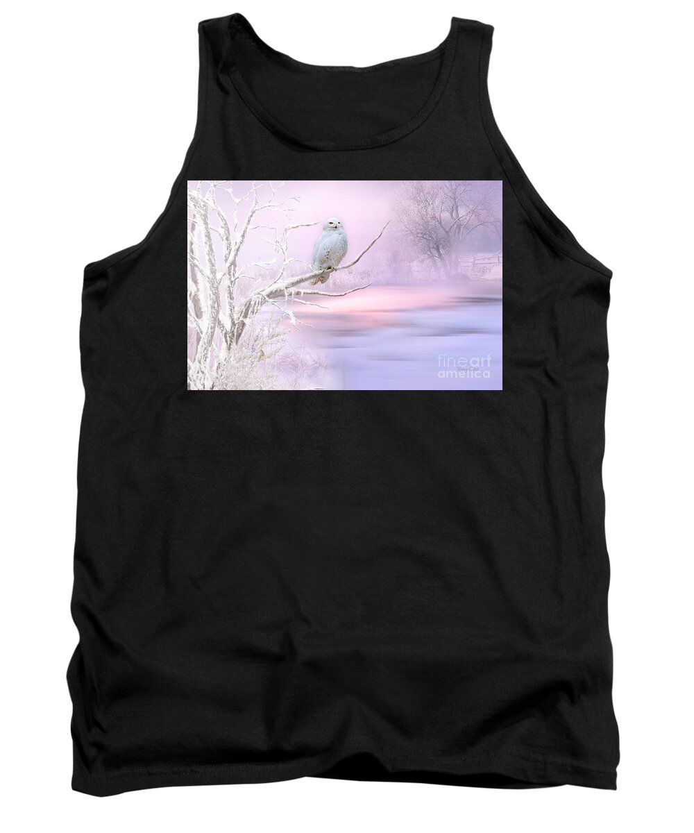 Snowy Owl Tank Top featuring the mixed media Snowy Owl in Winter by Morag Bates
