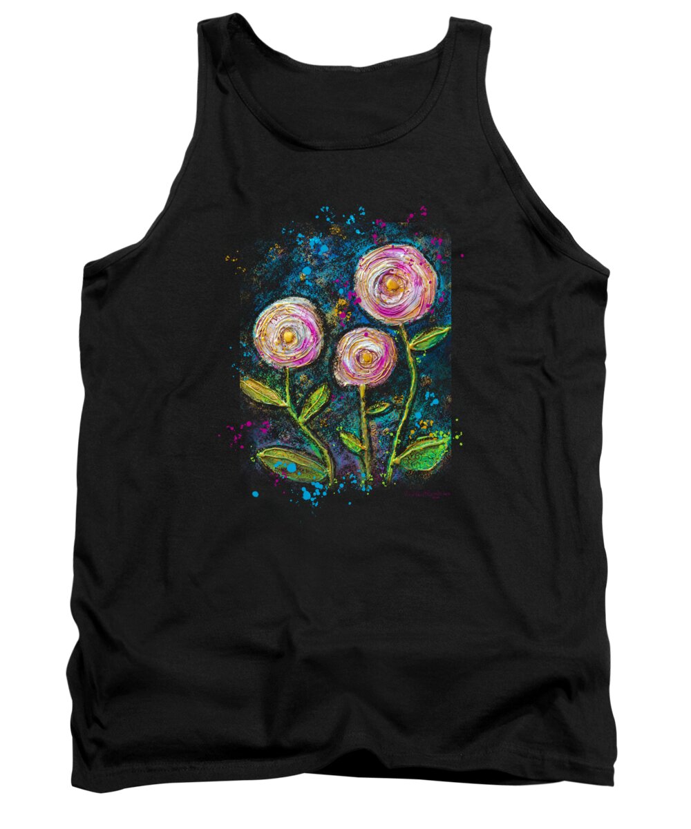 Starry Night Tank Top featuring the mixed media Starry Floral Night by Joanne Herrmann