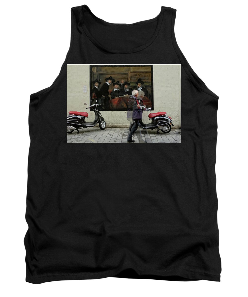 Man Tank Top featuring the photograph Street Photography Man Walking in Europe by Matthew Bamberg