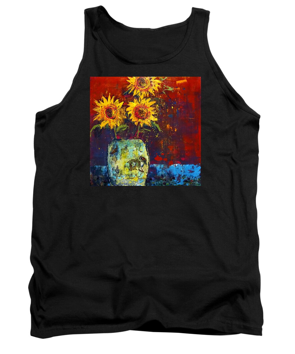 Sunflowers Tank Top featuring the painting Sunflowers a Blaze by Joanne Herrmann