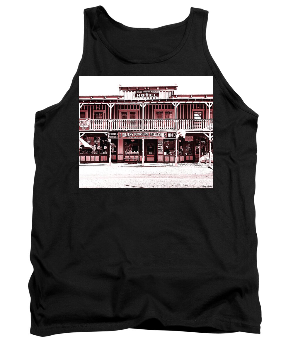 Tombstone Tank Top featuring the digital art T Millers Mercantile and Hotel by Larry Nader