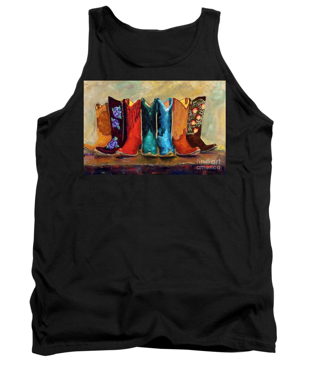 Cowboy Boots Tank Top featuring the painting The Girls Are Back In Town by Frances Marino
