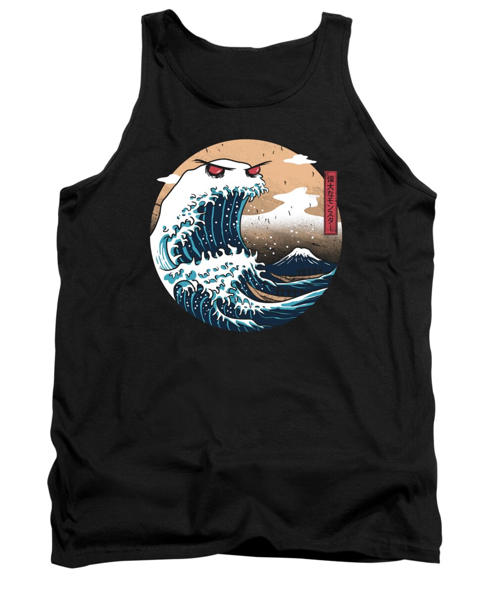 The Great Wave Tank Top featuring the digital art The Great Monster of Kanagawa by Vincent Trinidad