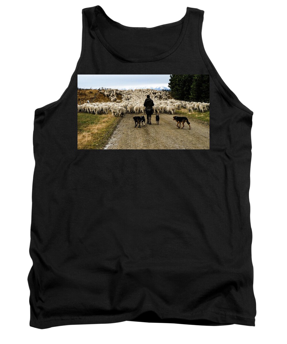 New Zealand Tank Top featuring the photograph While Shepherds Watched - High Country Muster, South Island, New Zealand by Earth And Spirit