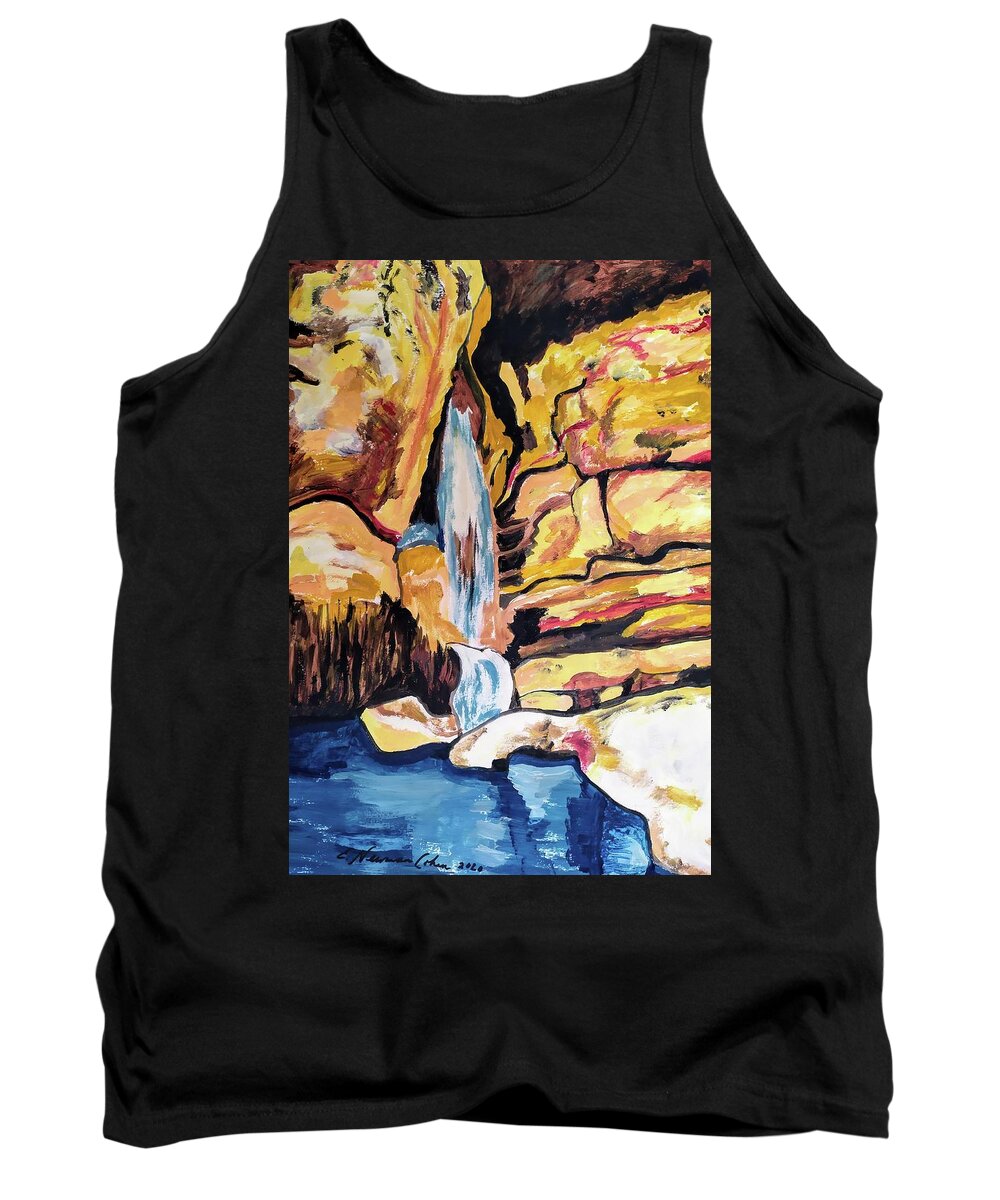 The Waterfall At Ein Gedi Tank Top featuring the painting The Waterfall at Ein Gedi by Esther Newman-Cohen
