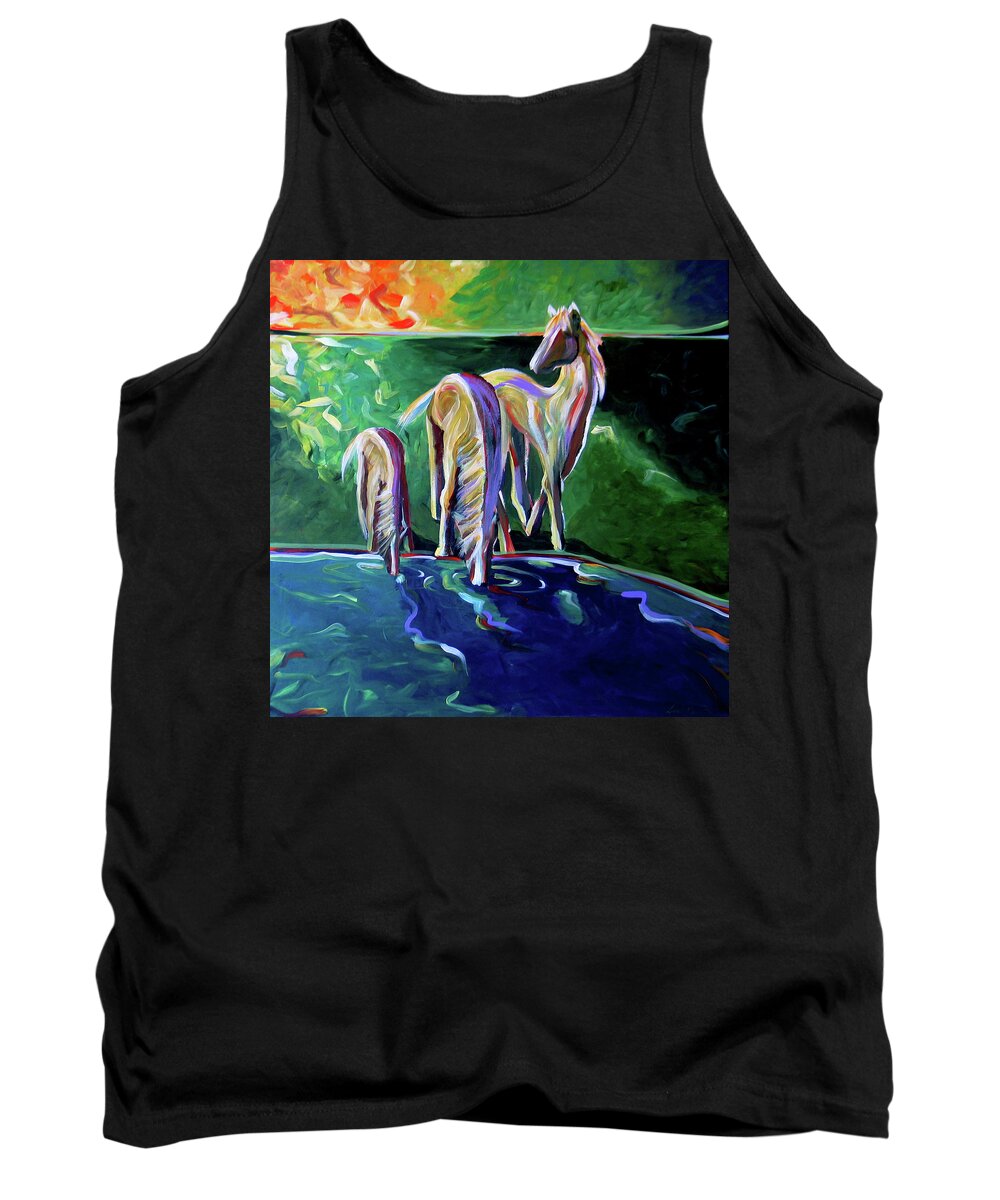 Abstract Horse Tank Top featuring the painting The Watering Hole by Lance Headlee