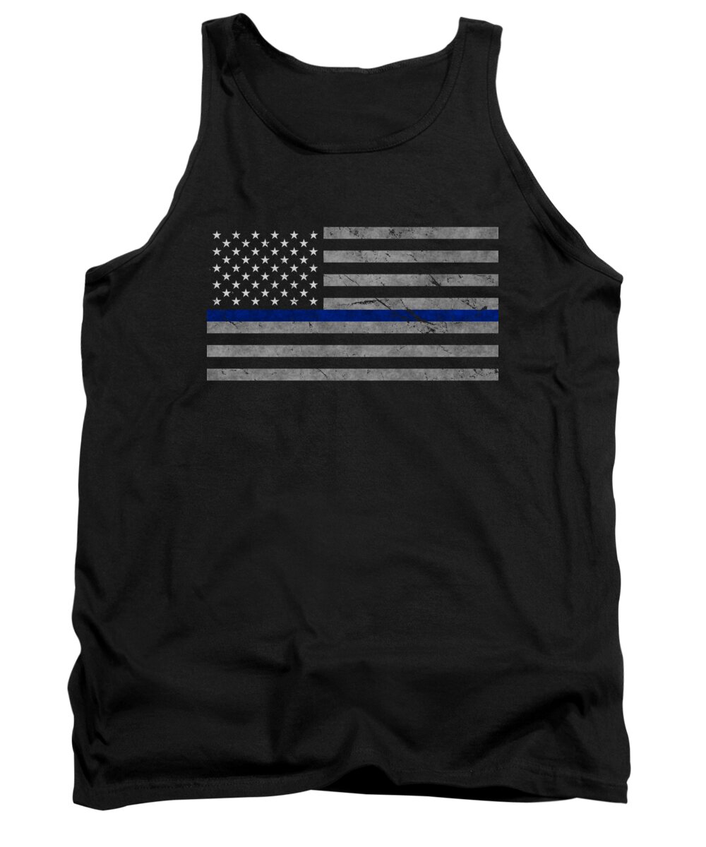 Funny Tank Top featuring the digital art Thin Blue Line US Flag by Flippin Sweet Gear