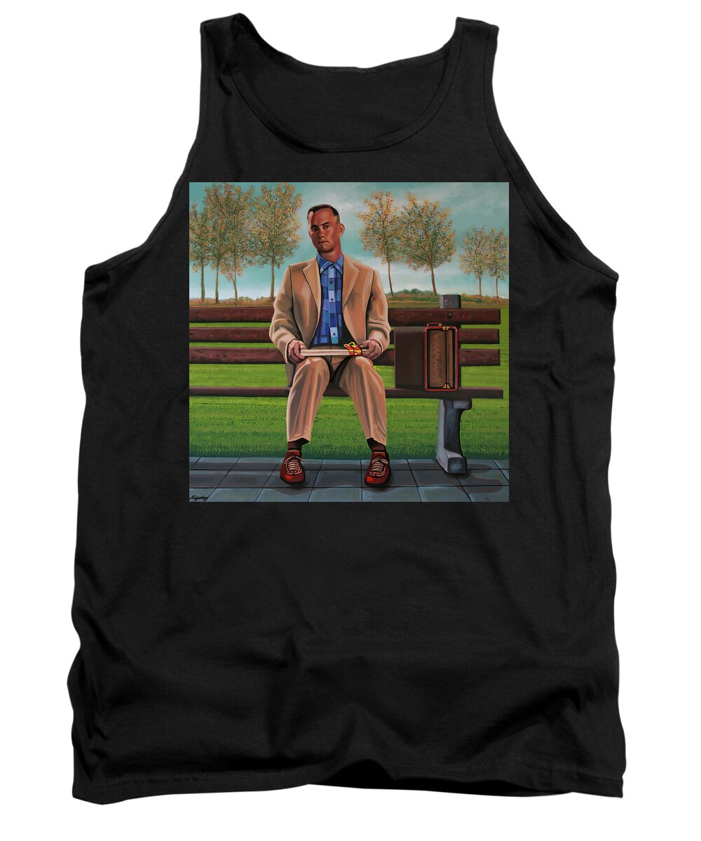 Forrest Gump Tank Top featuring the painting Tom Hanks in Forrest Gump Painting by Paul Meijering