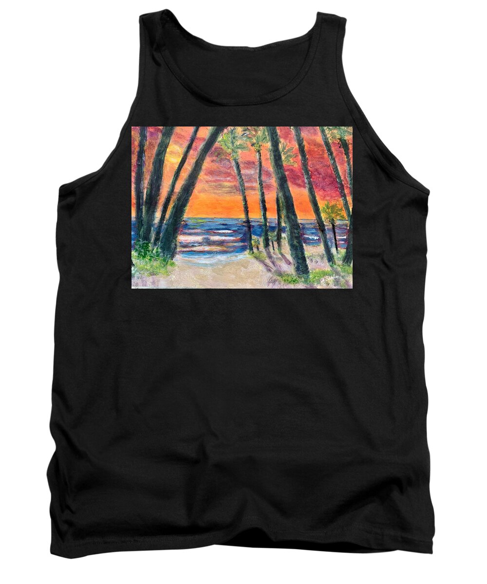 Caribbean Tank Top featuring the painting Tropical sunset by Anne Sands