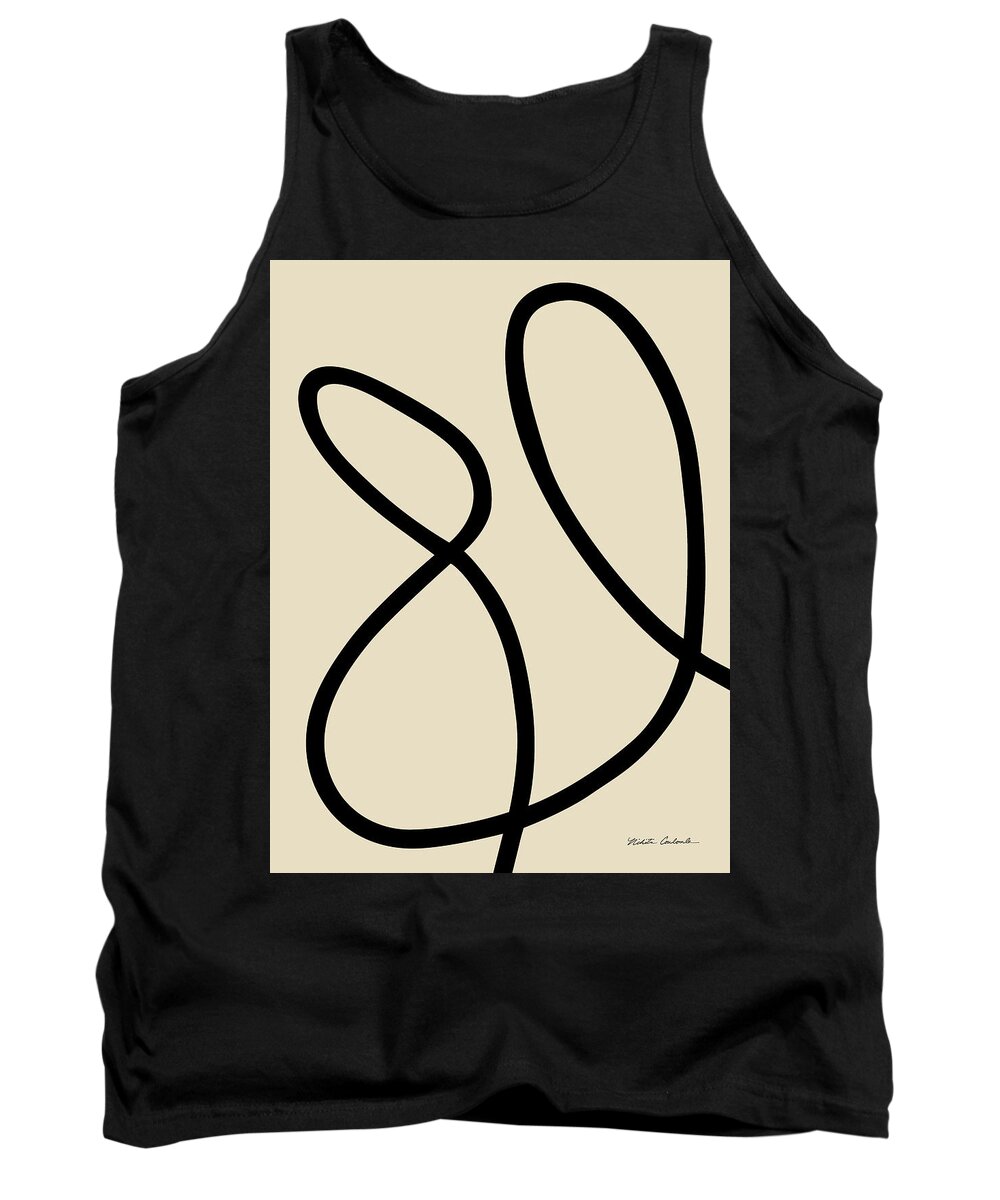 Nikita Coulombe Tank Top featuring the painting Untitled XIV black line on beige background by Nikita Coulombe