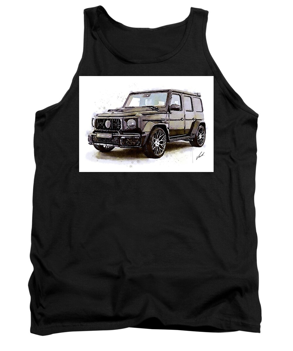 Car Art Tank Top featuring the painting Watercolor Mercedes G Brabus, art print poster - oryginal artwork by Vart by Vart