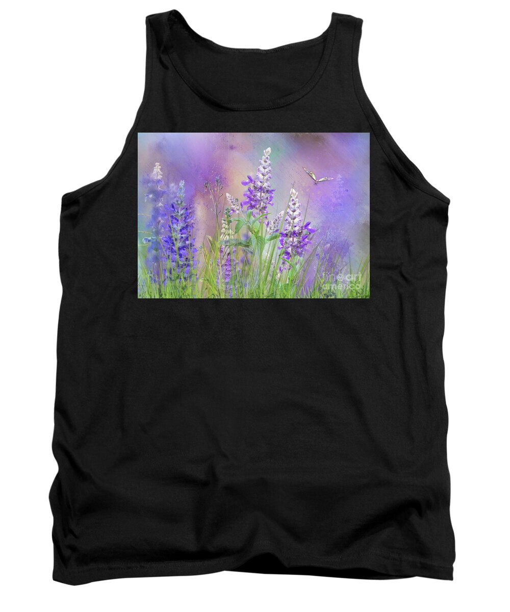 Foxgloves Tank Top featuring the mixed media Wild Flowers with Butterfly by Morag Bates