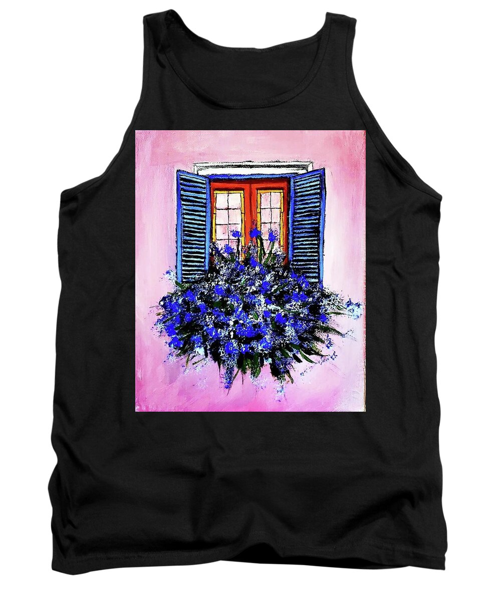  Tank Top featuring the painting Window Box with Blue Flowers by Amy Kuenzie