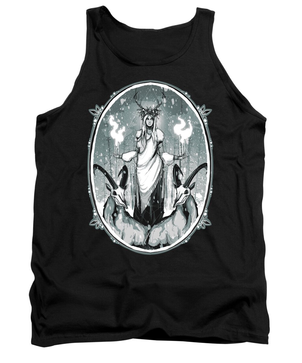 Winter Tank Top featuring the drawing Winter Solstice by Ludwig Van Bacon