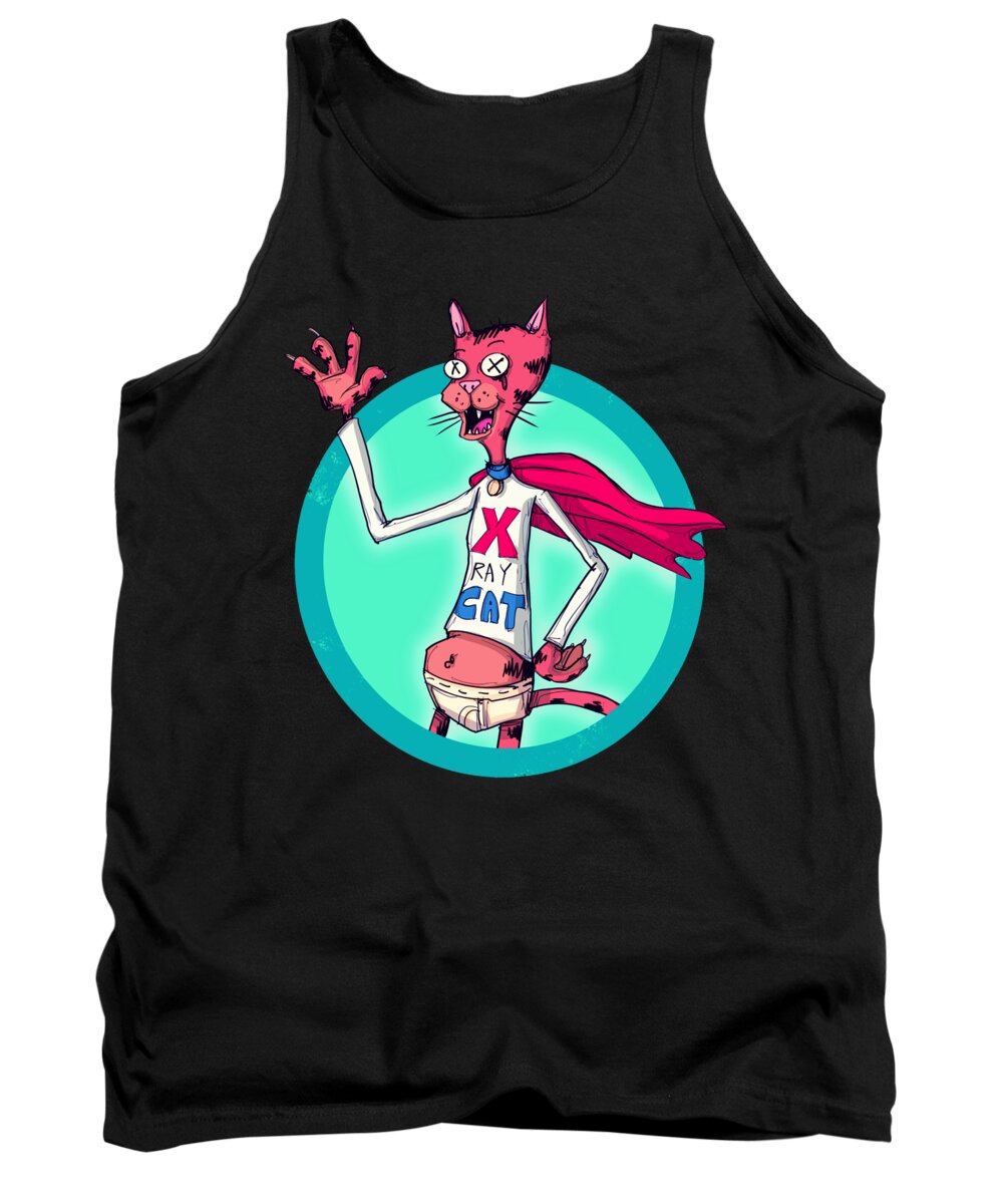 Cat Tank Top featuring the drawing X Ray Cat by Ludwig Van Bacon