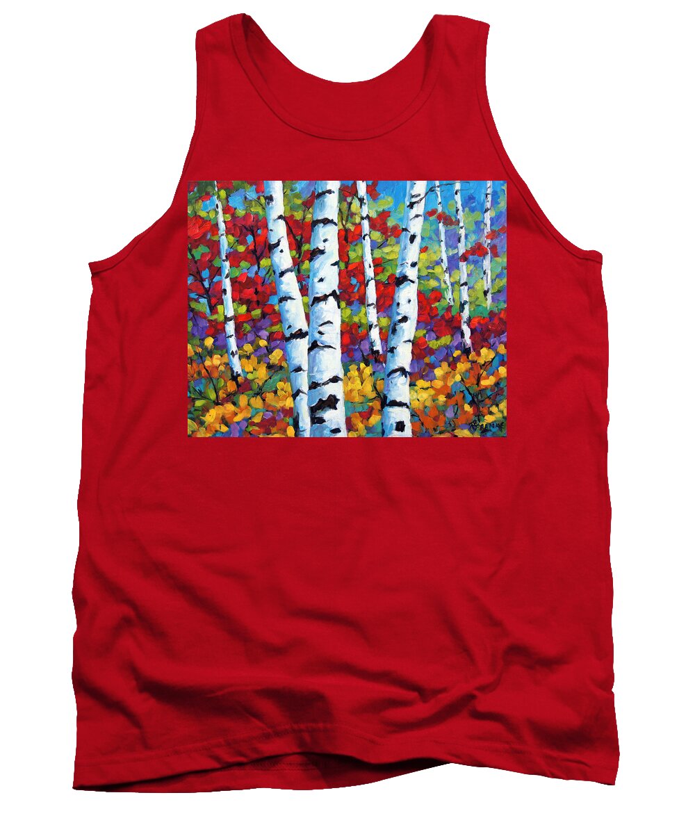 Canadian Landscape Created By Richard T Pranke Artiste Qubco Tank Top featuring the painting Birches in abstract by Prankearts #1 by Richard T Pranke