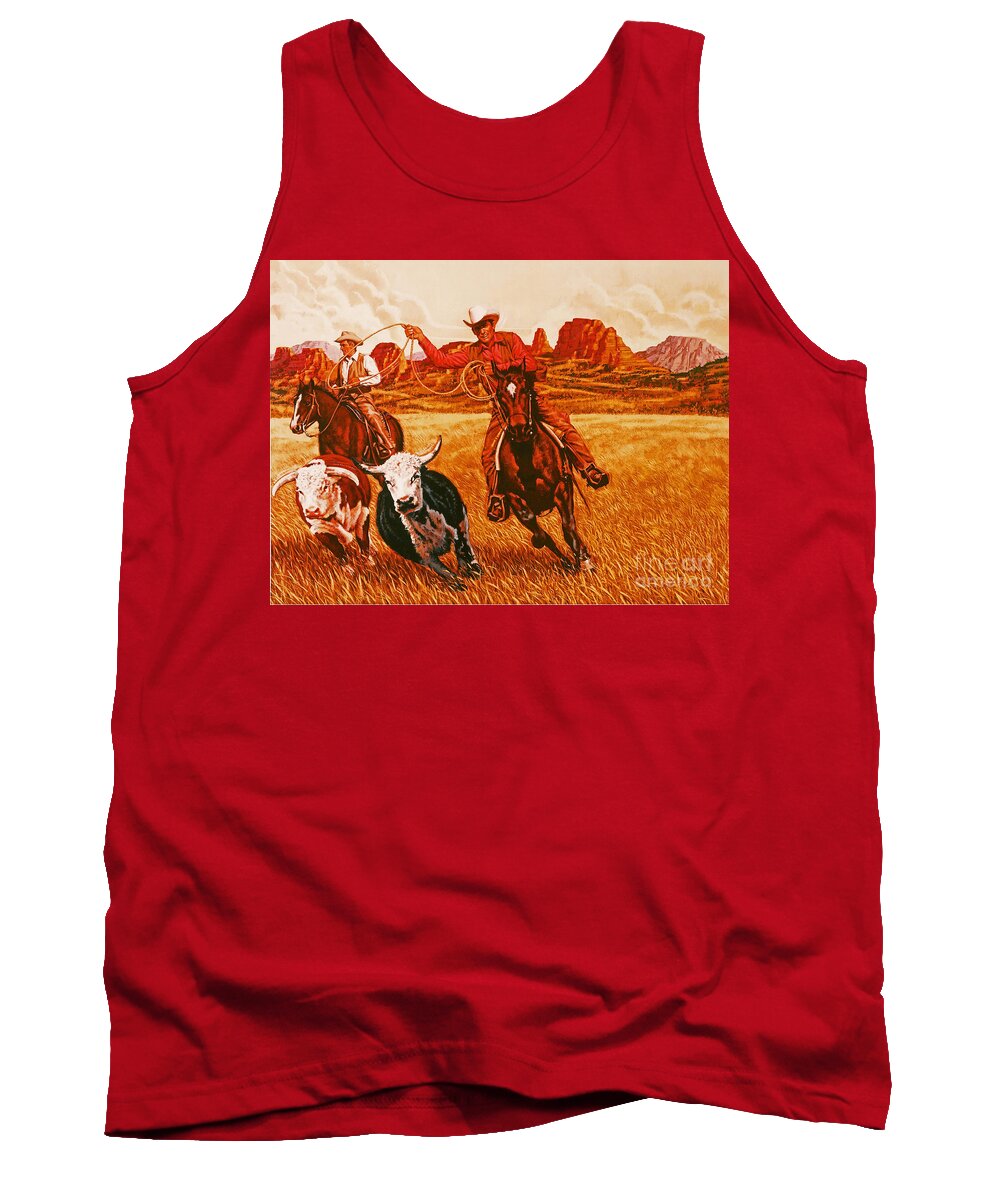 Animals Tank Top featuring the painting The Wranglers by Dick Bobnick