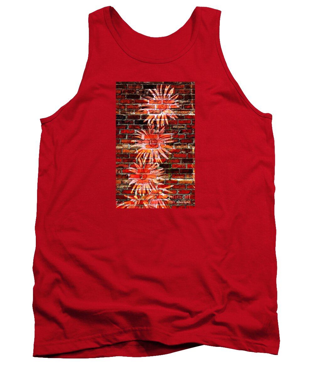 Gerberas Tank Top featuring the mixed media Gerberas On A Wall 1 by Leanne Seymour