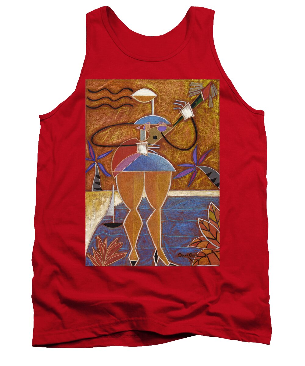 Colorful Tank Top featuring the painting Cuatro Caliente by Oscar Ortiz