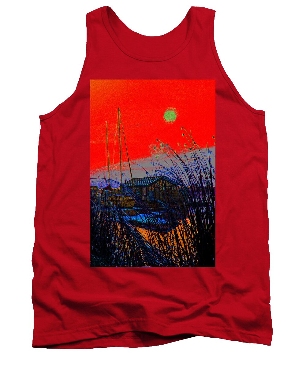 Delta Marinas Tank Top featuring the photograph A Digital Marina Sunset by Joseph Coulombe