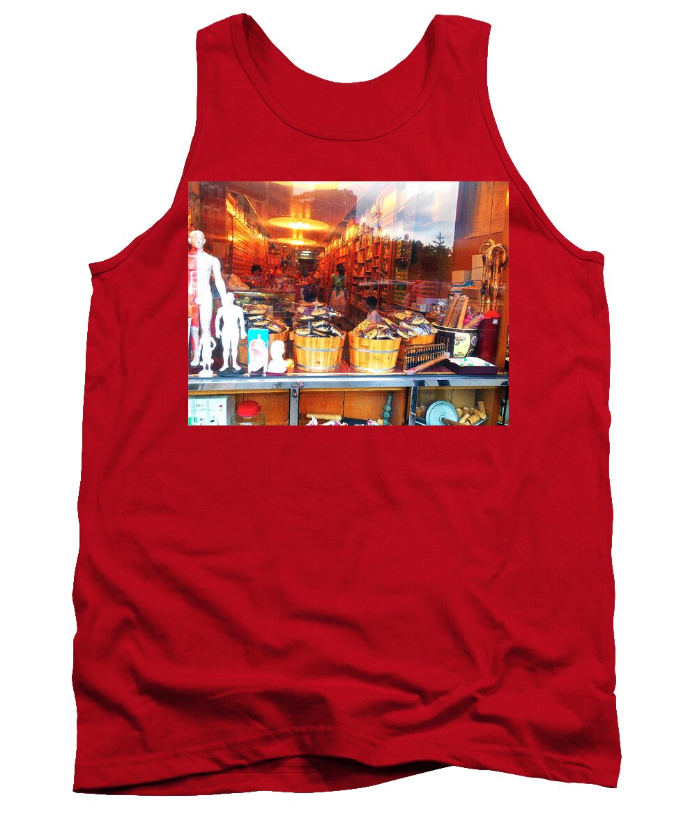 Chinatown Nyc Tank Top featuring the photograph Chinatown NYC Herb Shop by Joan Reese