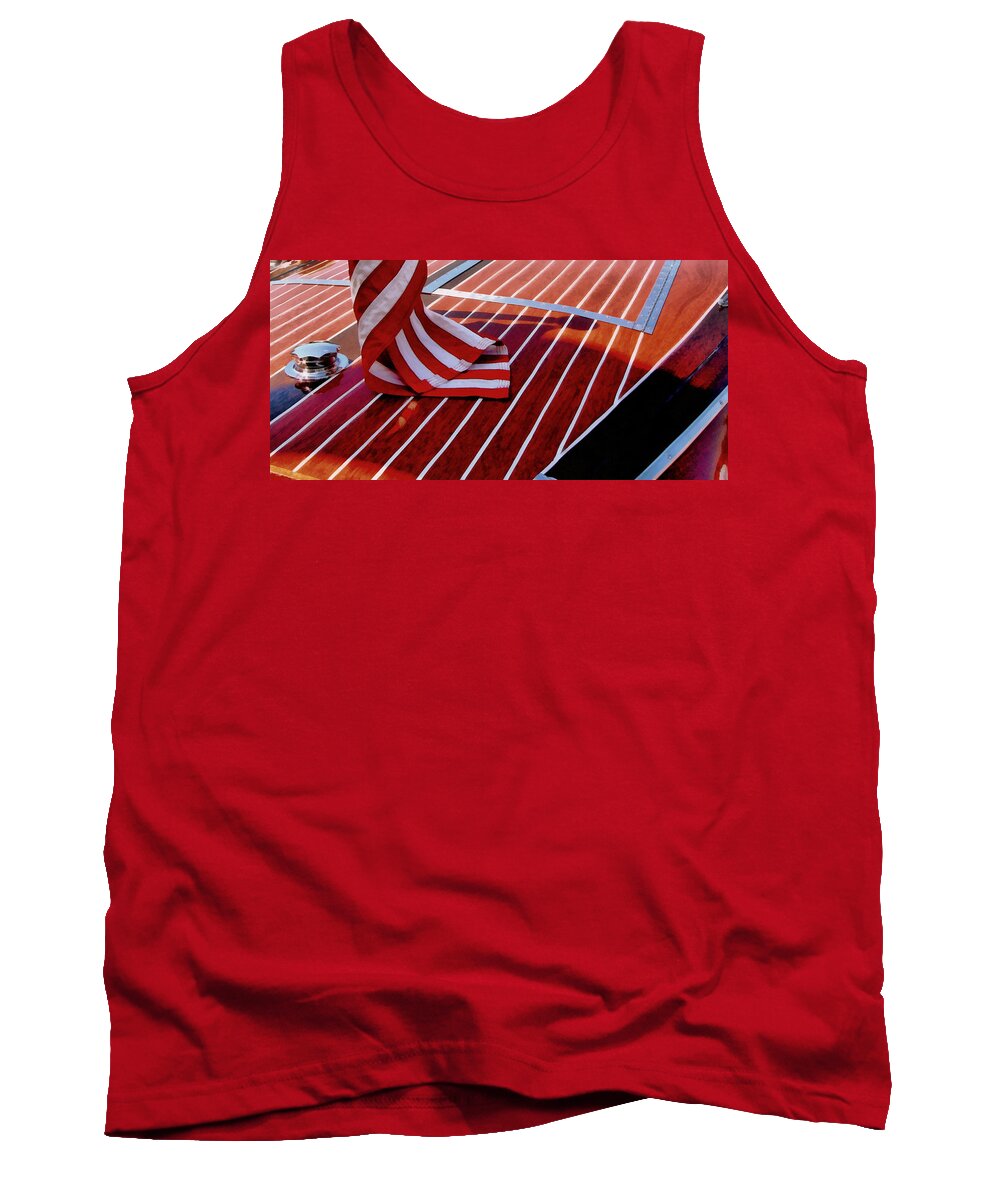 Classic Boat Tank Top featuring the photograph Chris Craft with American Flag by Michelle Calkins