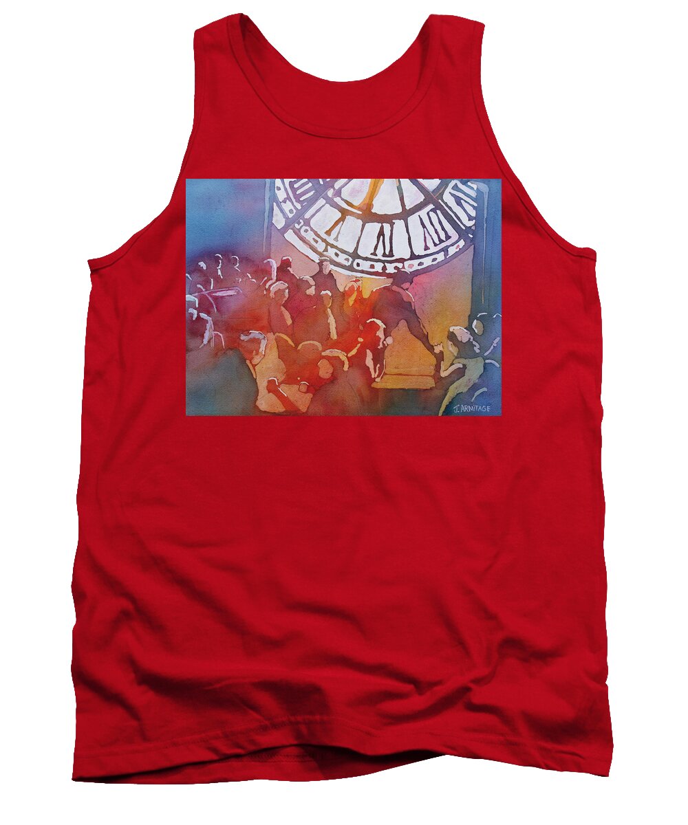 Paris Tank Top featuring the painting Clock Cafe by Jenny Armitage
