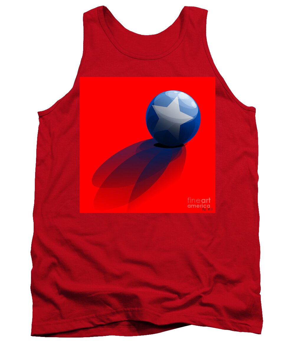 Red Tank Top featuring the digital art Blue Ball decorated with star red background by Vintage Collectables