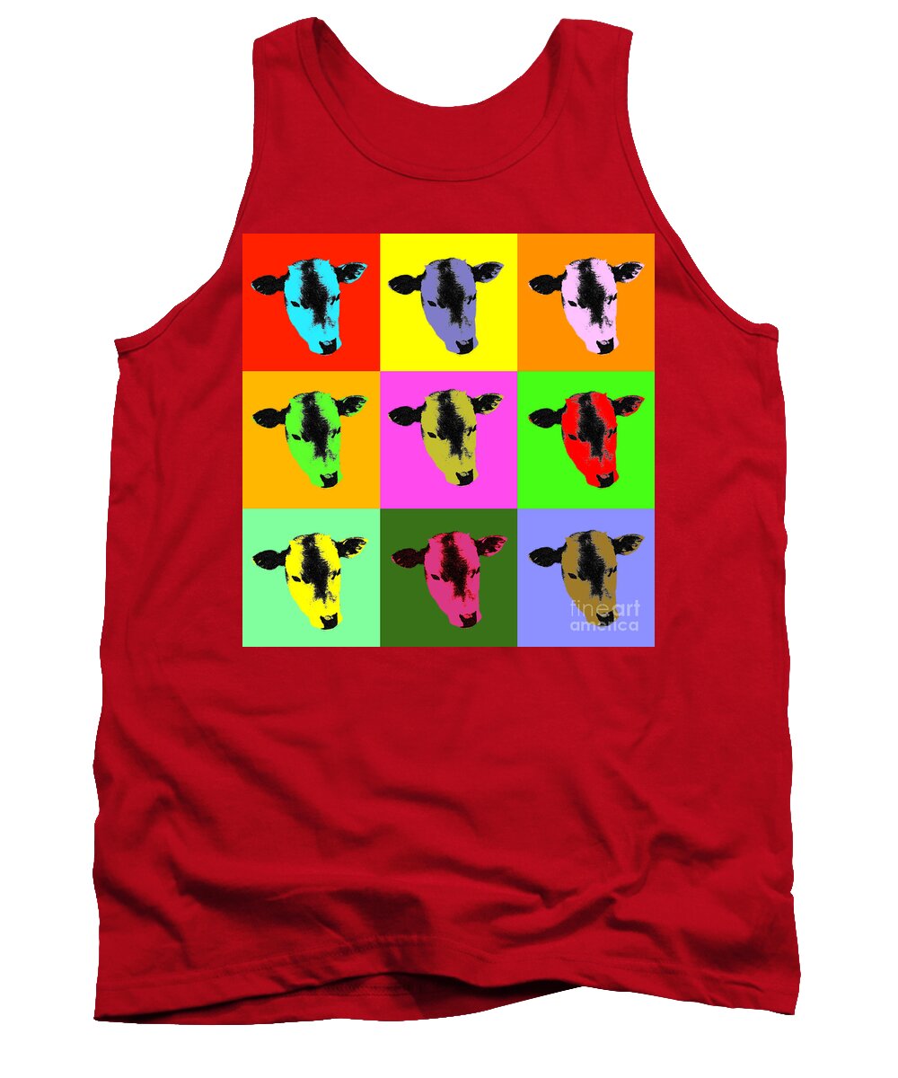 Cow Tank Top featuring the digital art Cow Pop Art by Jean luc Comperat
