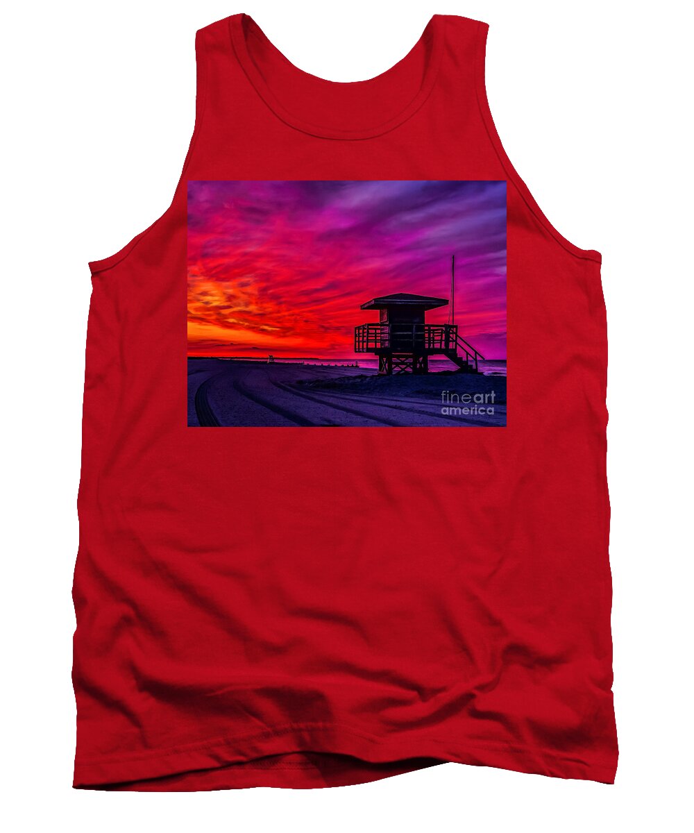 Dawn Tank Top featuring the photograph Firey Dawn at the Jersey Shore by Nick Zelinsky Jr