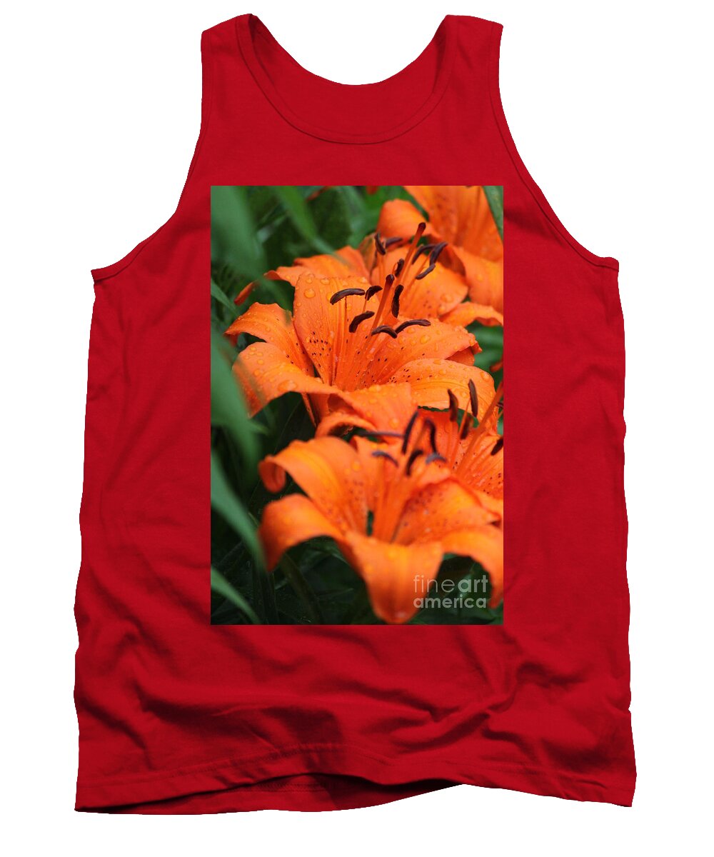 Orange Tank Top featuring the photograph Freshly showered Tiger Lilys by Jennifer E Doll