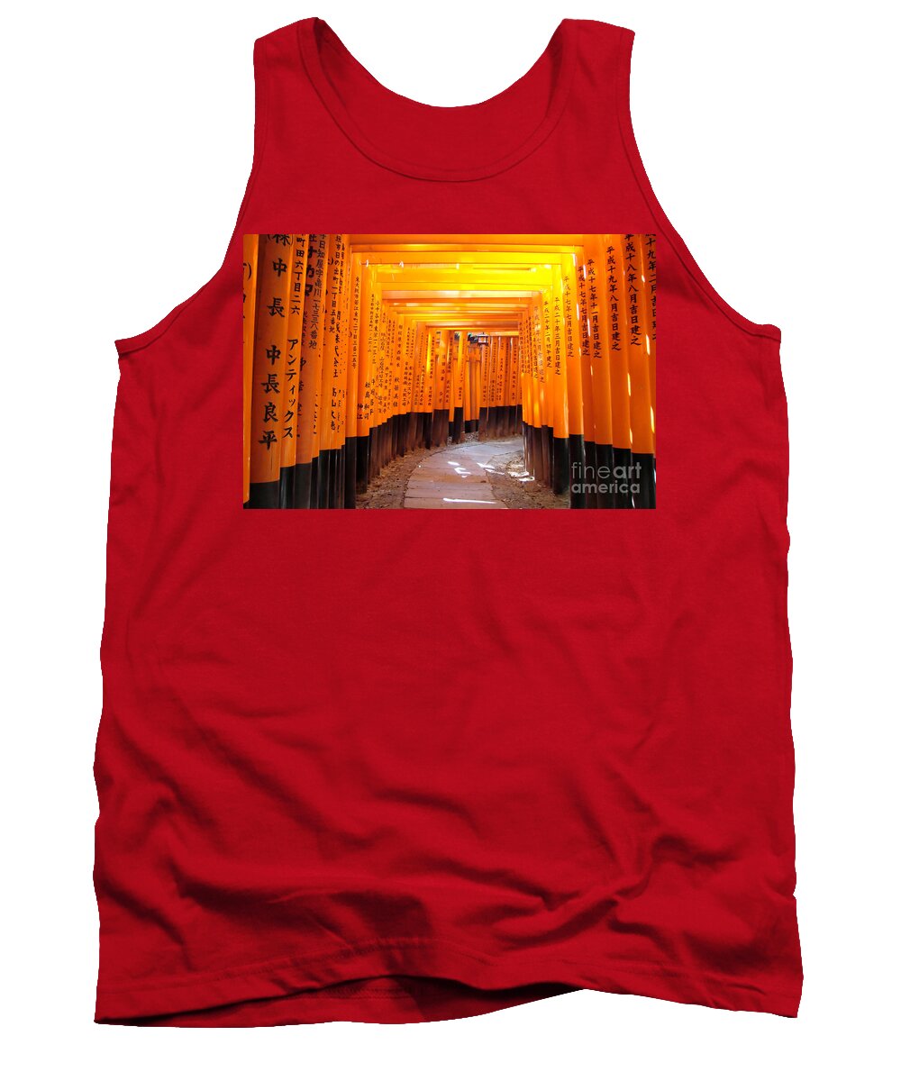 Kyoto Tank Top featuring the photograph Fushimi Inari Torii gates tunnel, Kyoto by Delphimages Photo Creations