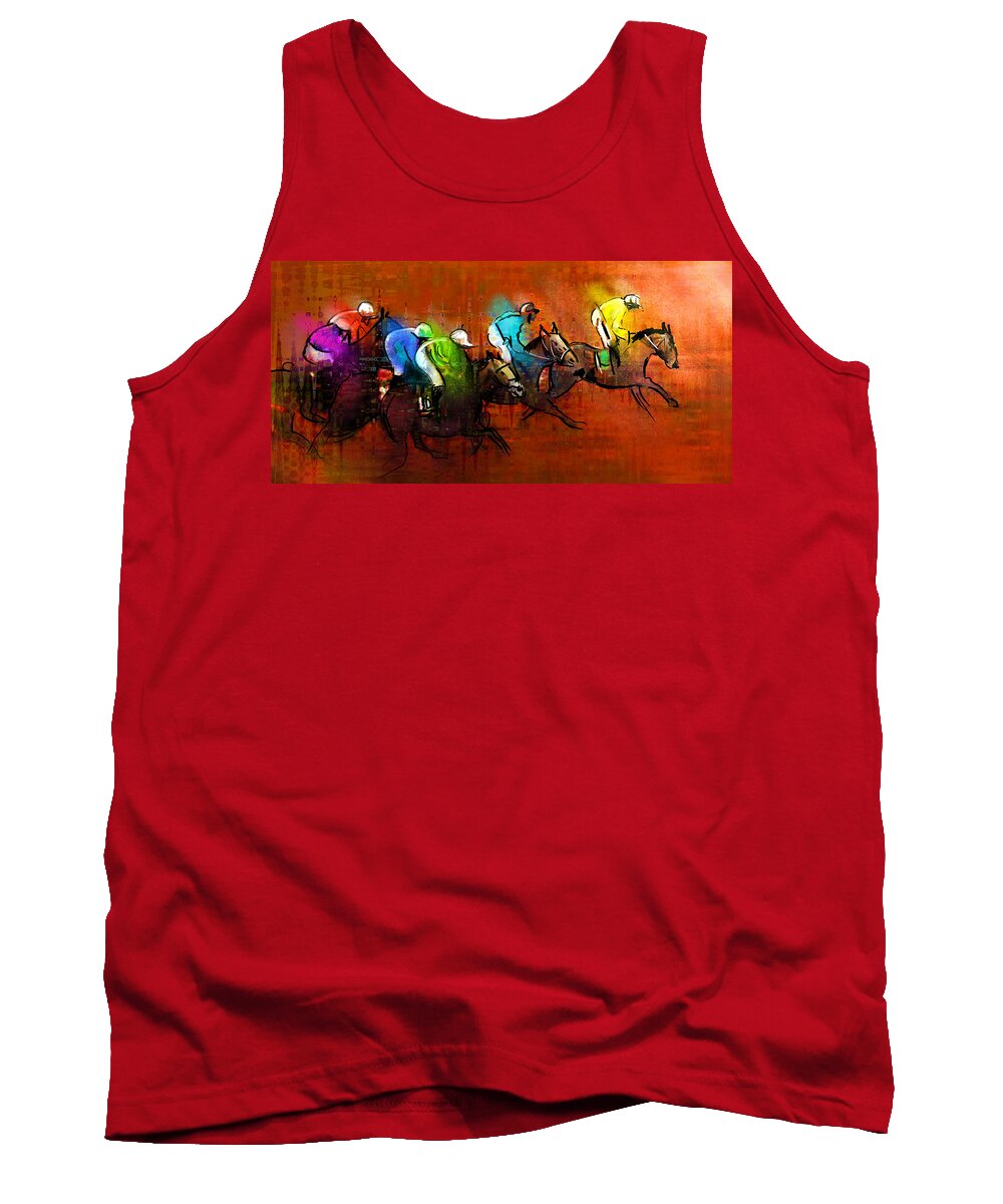 Sports Tank Top featuring the painting Horses racing 01 by Miki De Goodaboom